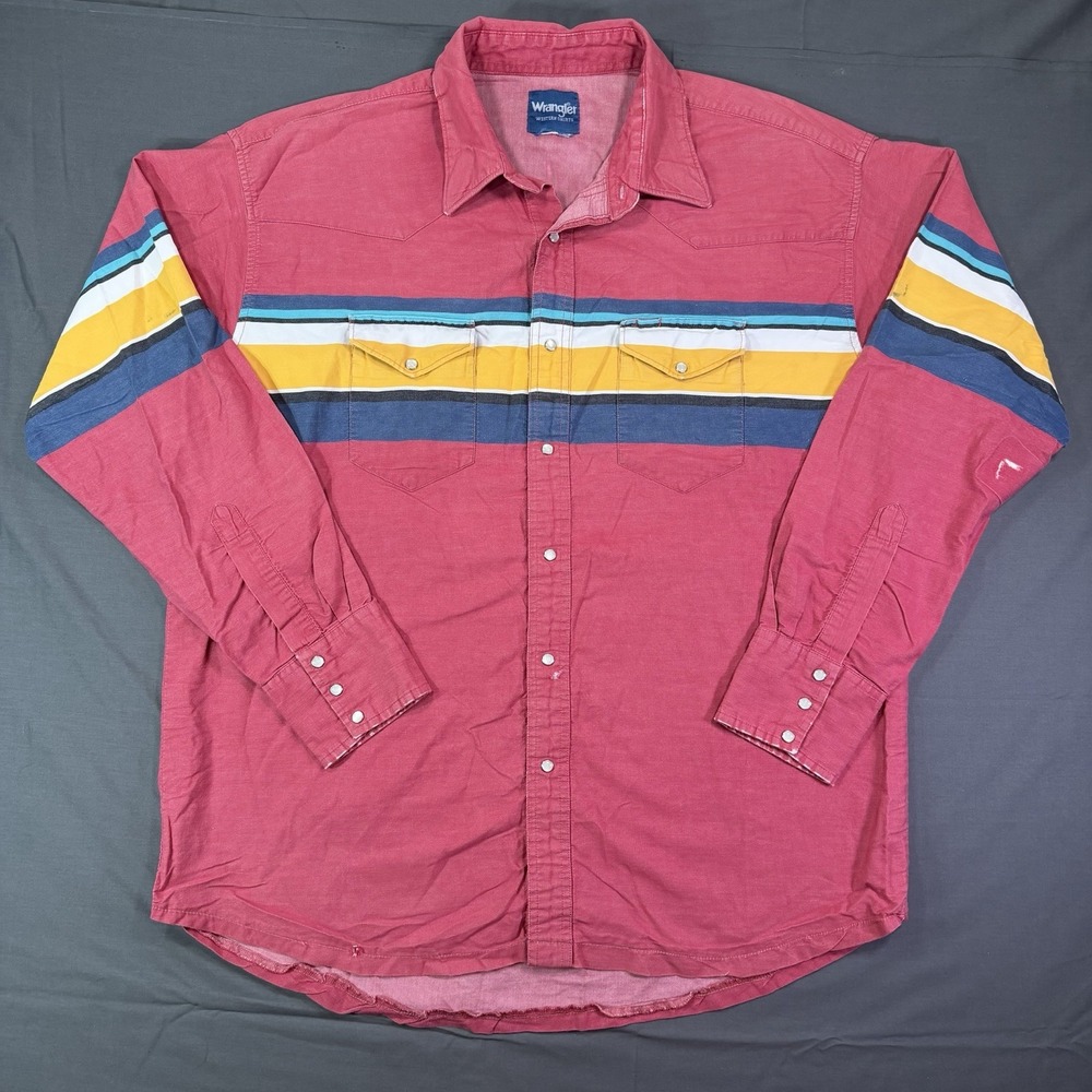 Vintage Wrangler Pearl Snap Brushpopper Style 90s Pink Striped Size XL